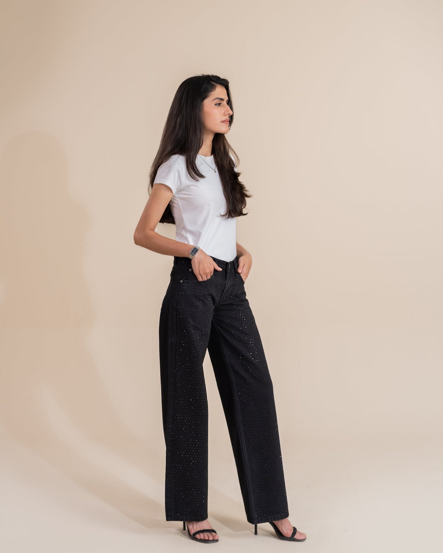 Obsidian Noir Rhinestone Straight Leg (Low Rise)