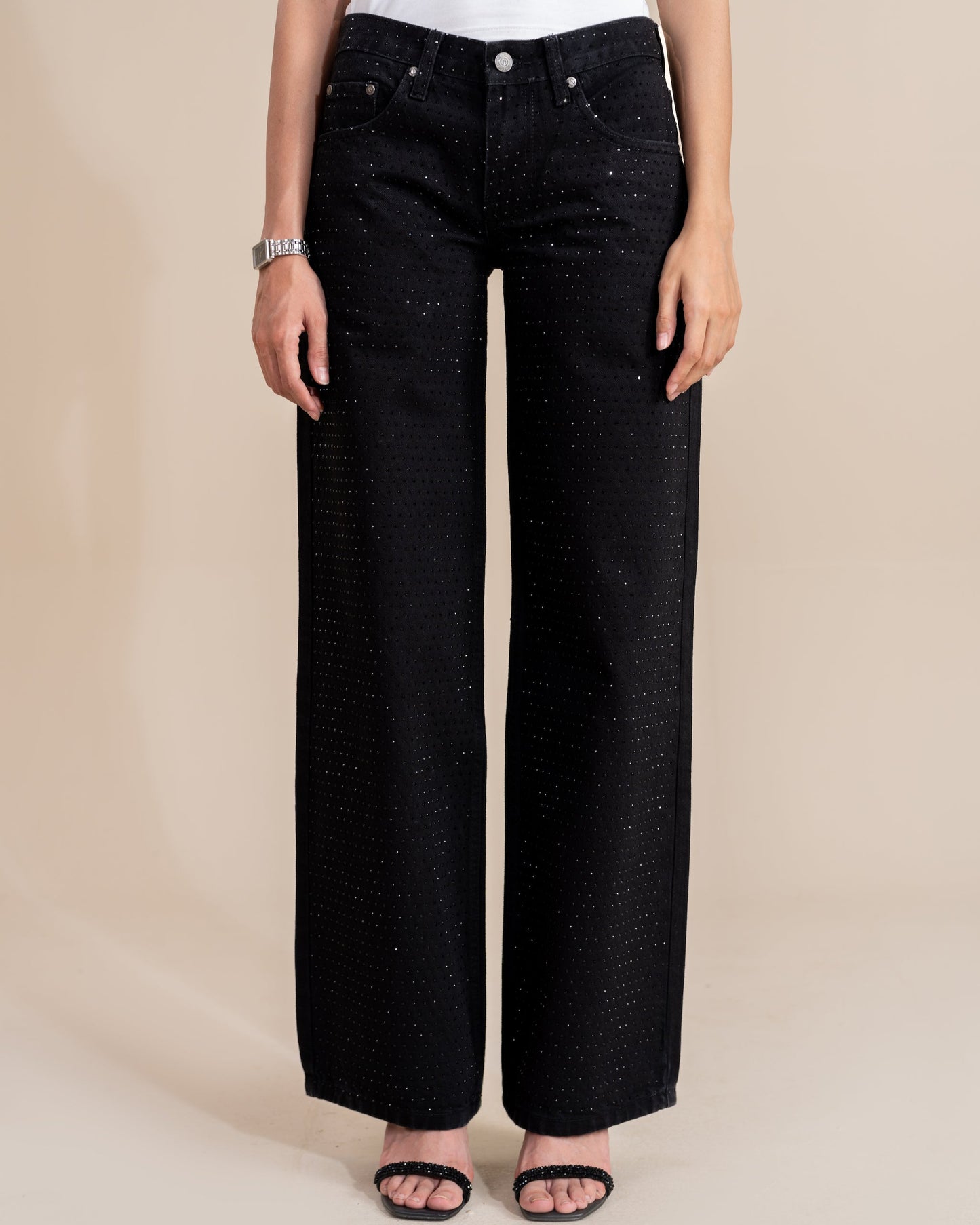 Obsidian Noir Rhinestone Straight Leg (Low Rise)