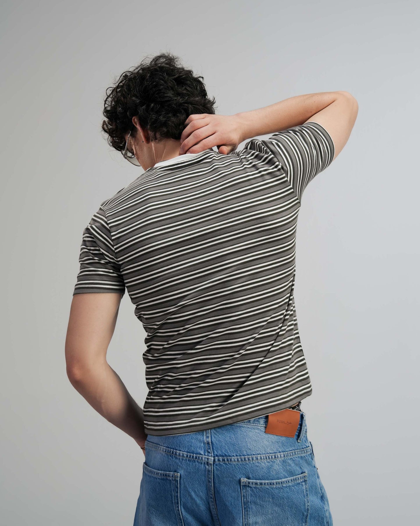 Grey Striped Ringer Tee