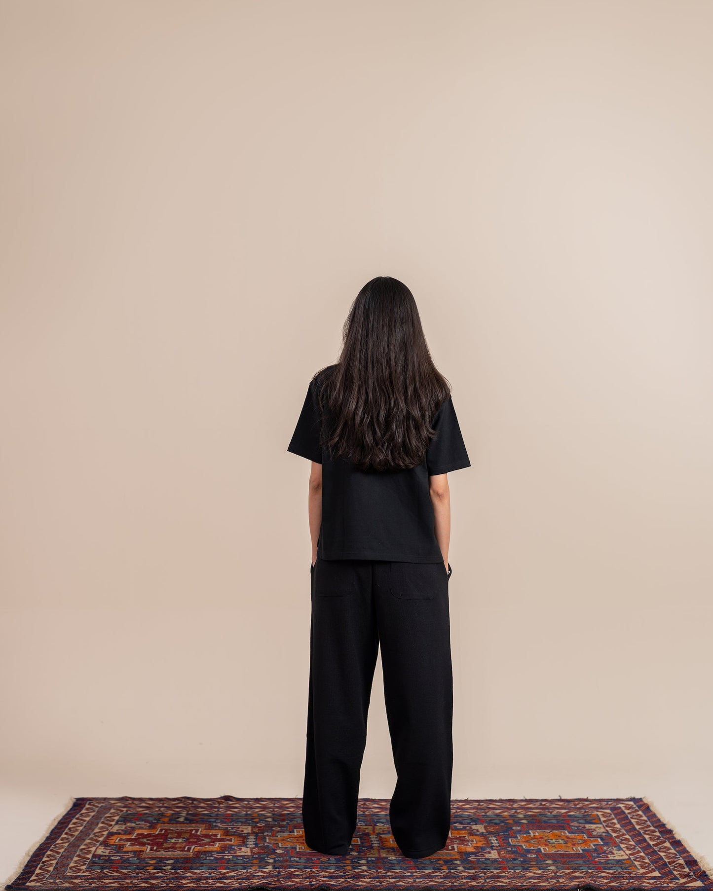 Textured Black Wide Leg Sweatpants