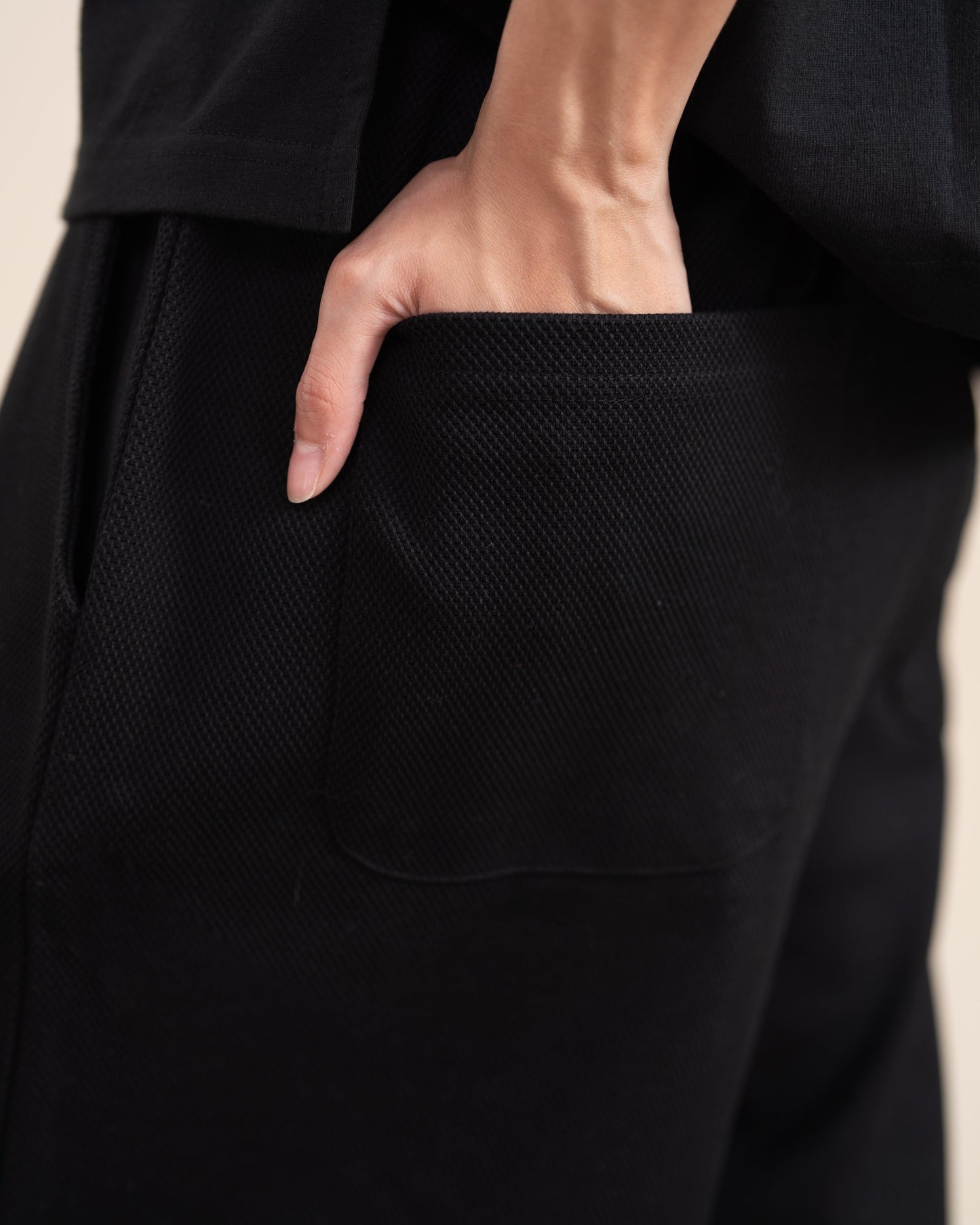 Textured Black Wide Leg Sweatpants