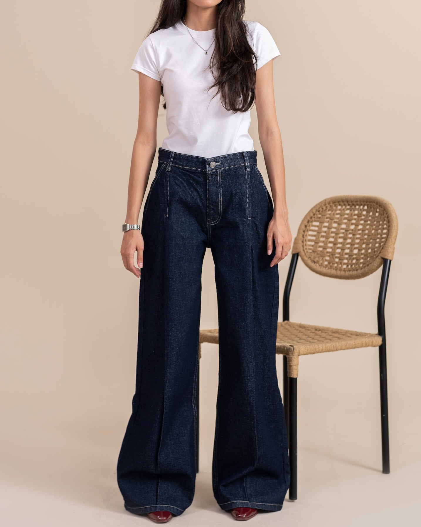 Raw Pleated Wide Leg