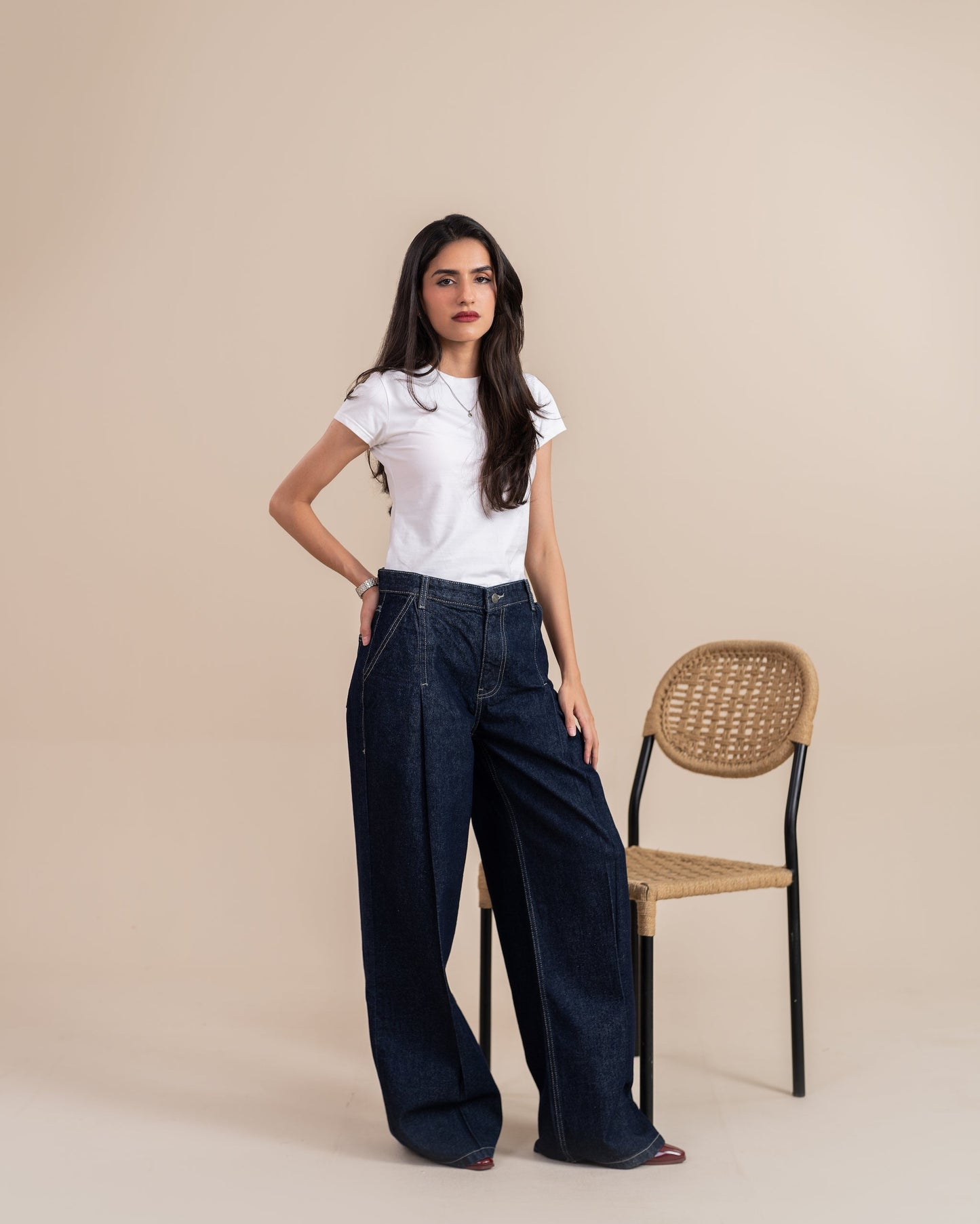 Raw Pleated Wide Leg
