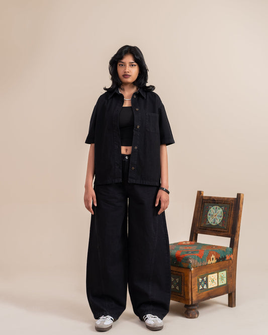 Charcoal Black Barrel Jeans