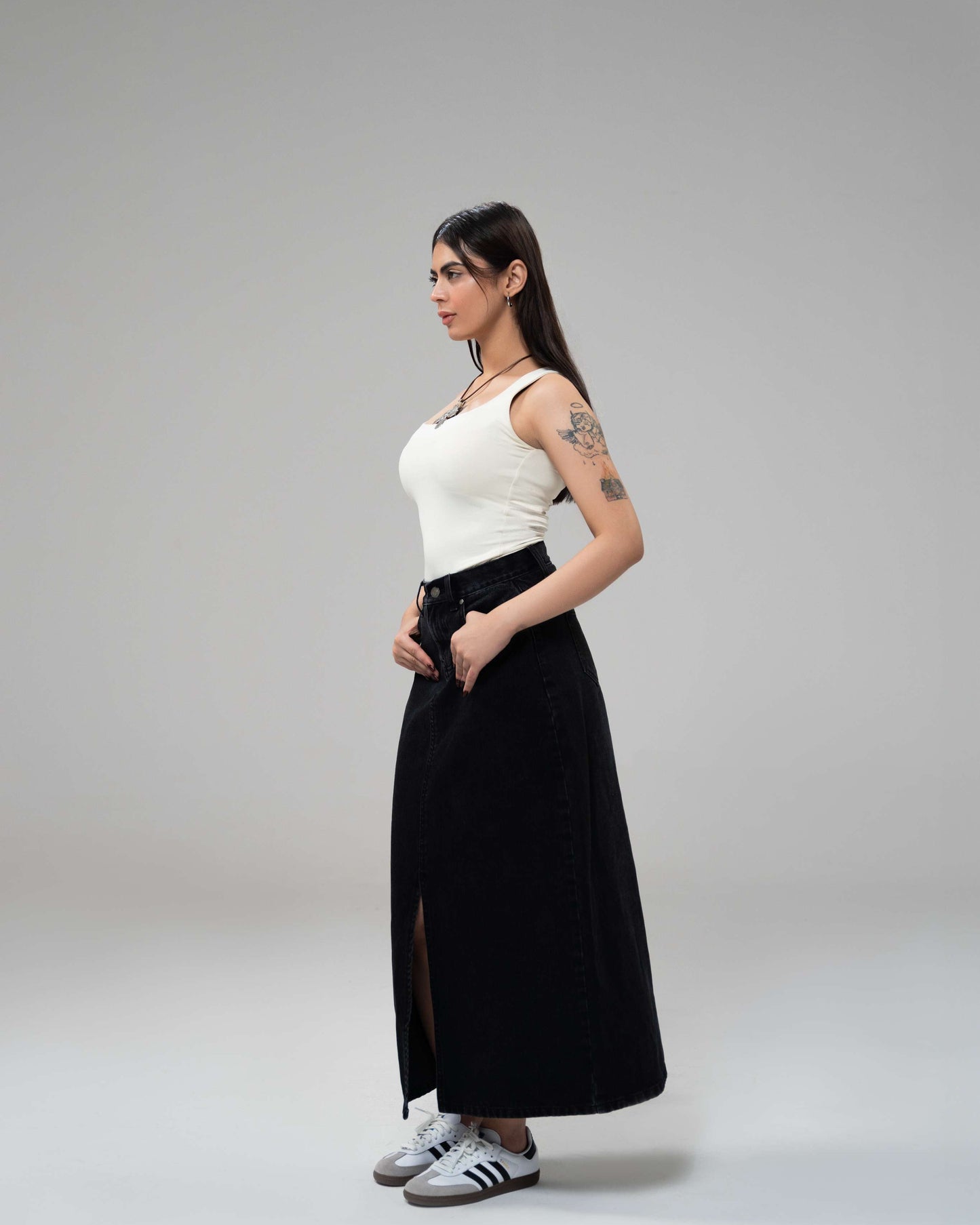 Charcoal Black Midi Skirt