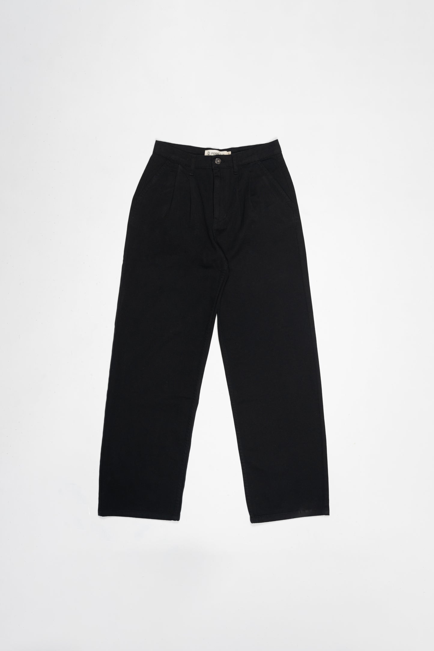 Black Pleated Wide Straight Leg