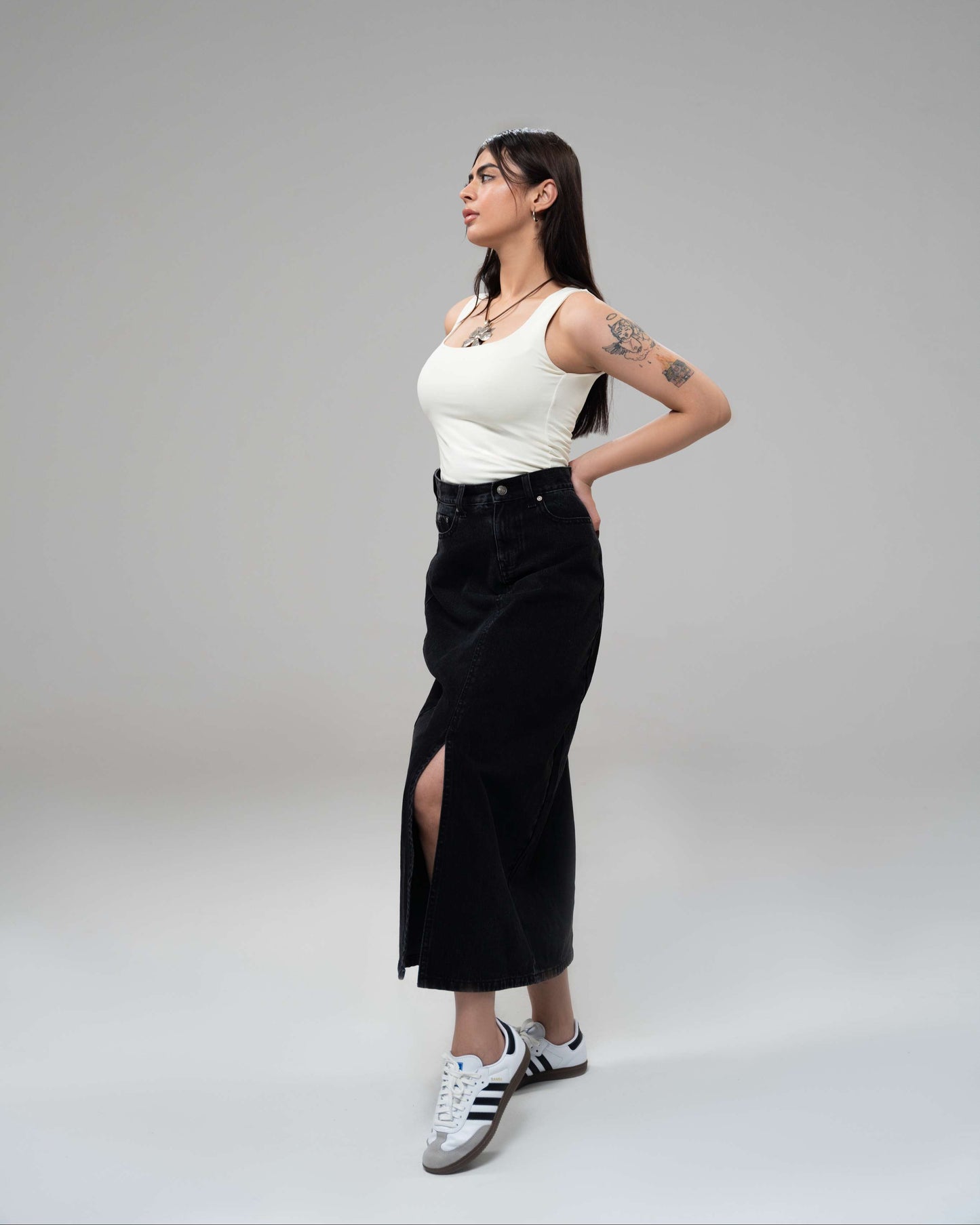 Charcoal Black Midi Skirt