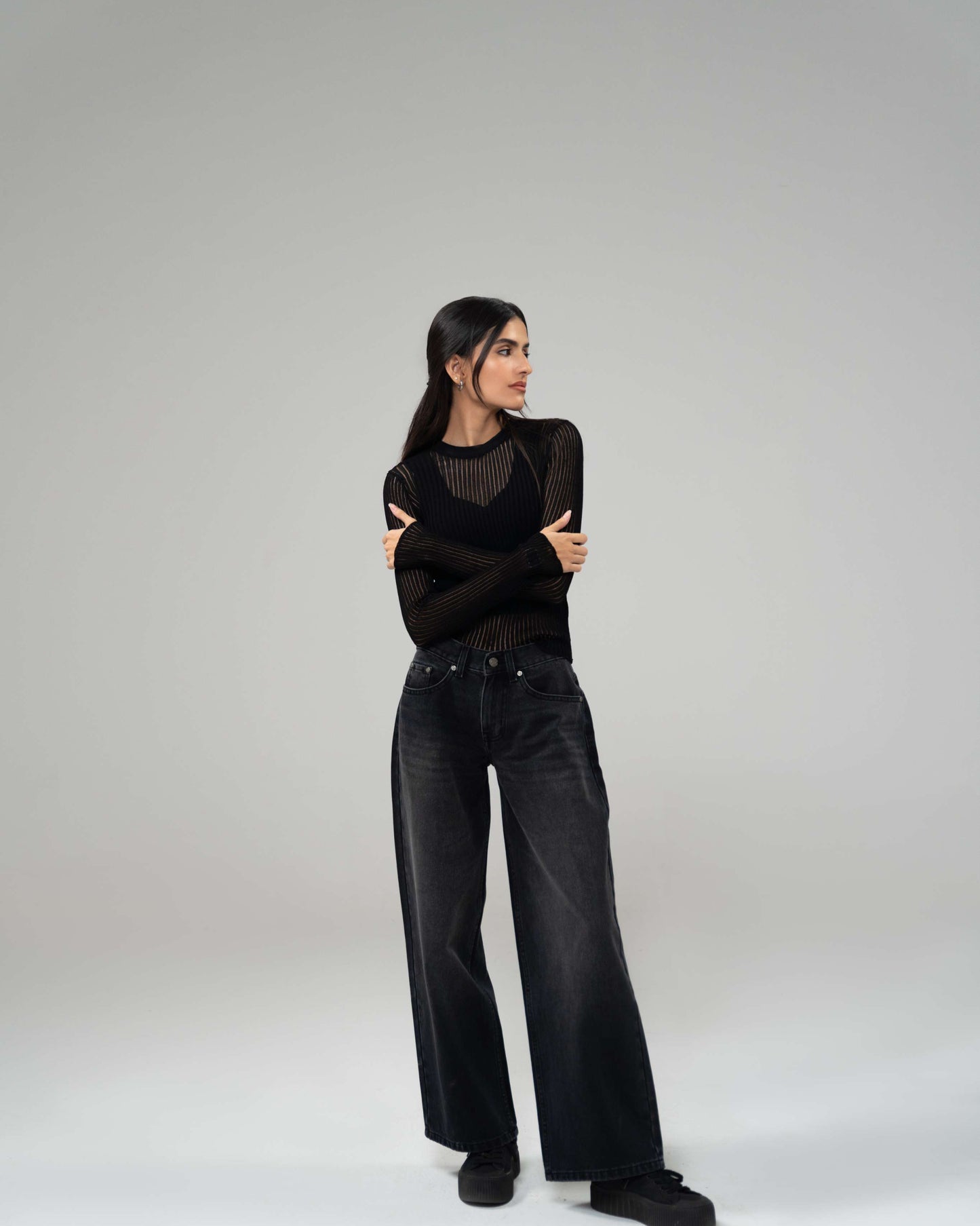Charcoal Black Wide Leg (Low Rise)