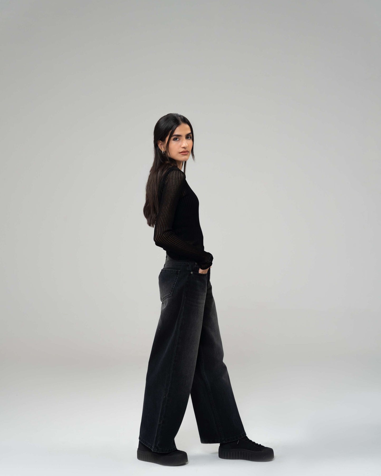 Charcoal Black Wide Leg (Low Rise)