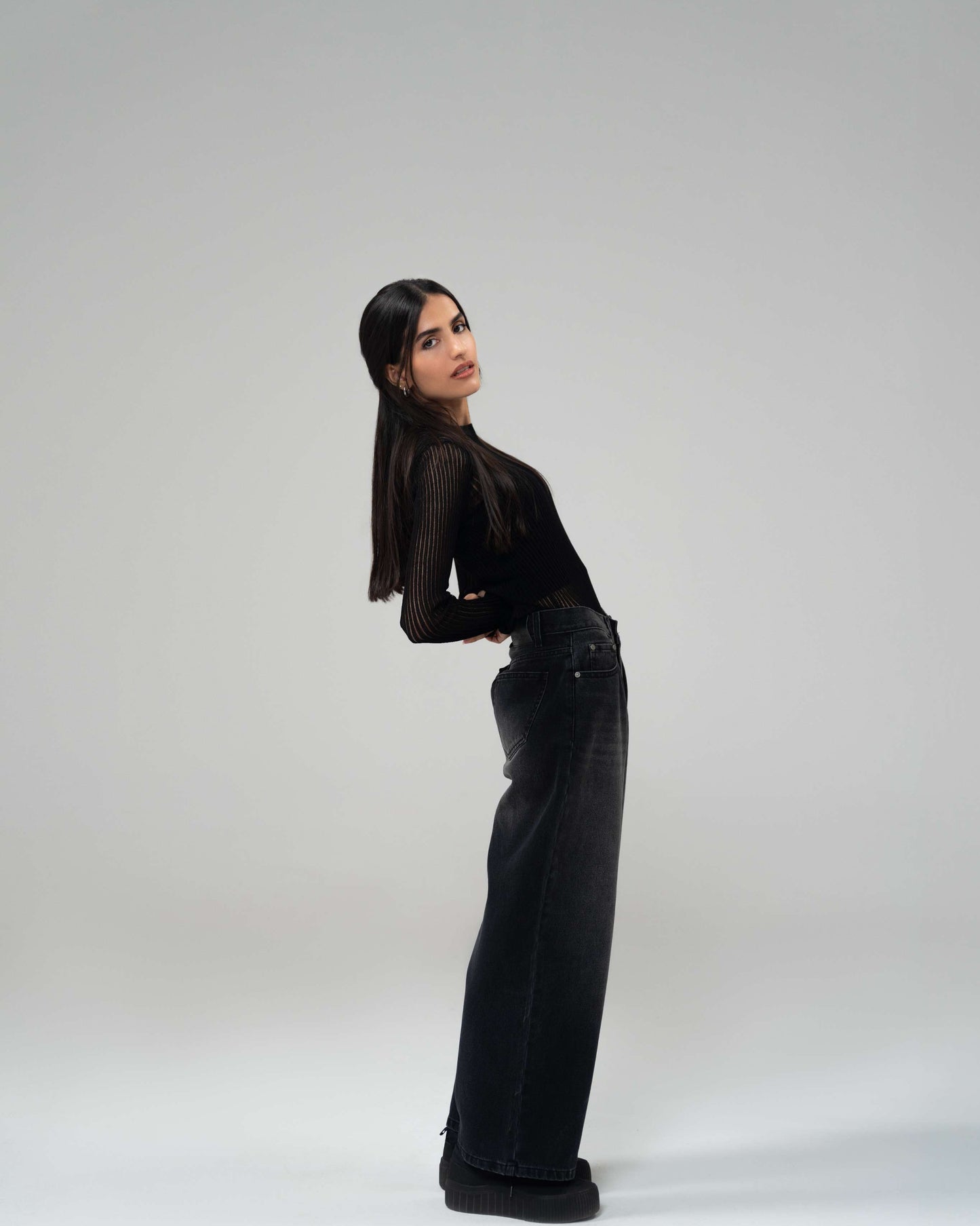 Charcoal Black Wide Leg (Low Rise)
