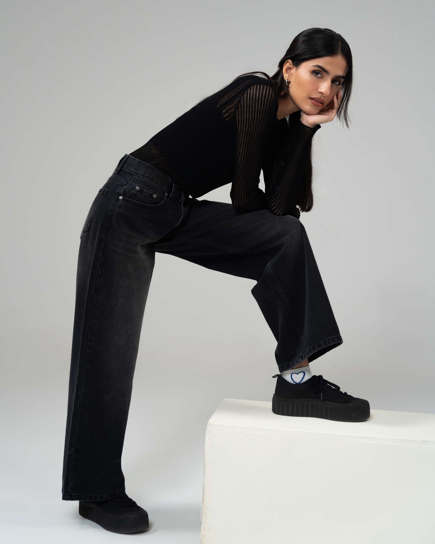 Charcoal Black Wide Leg (Low Rise)