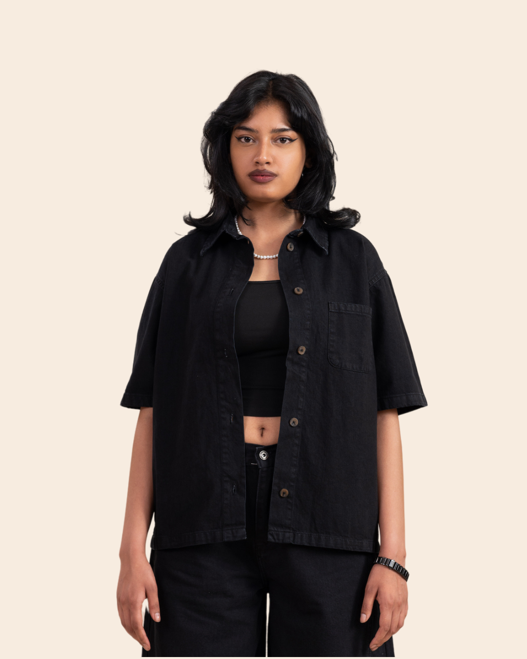 Charcoal Black Button-Up