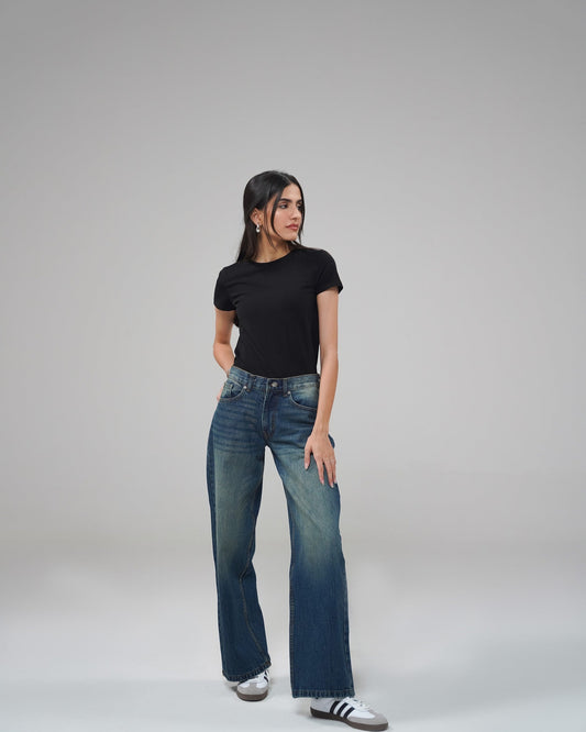 Dark Blue Wide Leg (Low Rise)