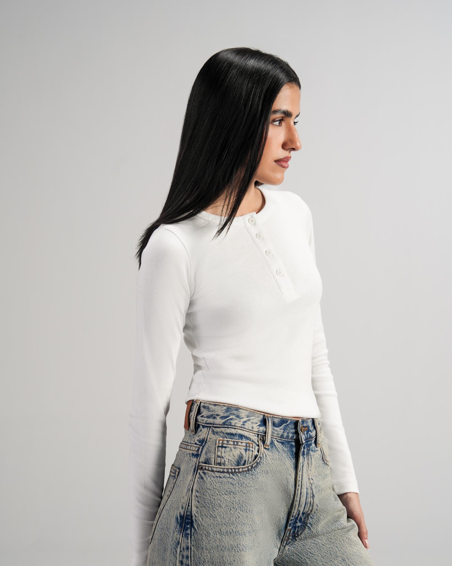 White Lightweight Full Sleeve Henley – Women