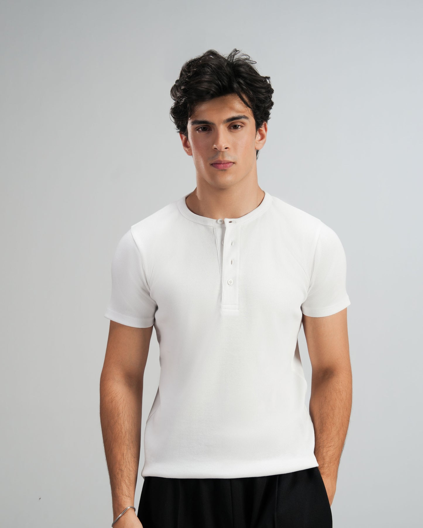 White Lightweight Half Sleeve Henley – Men