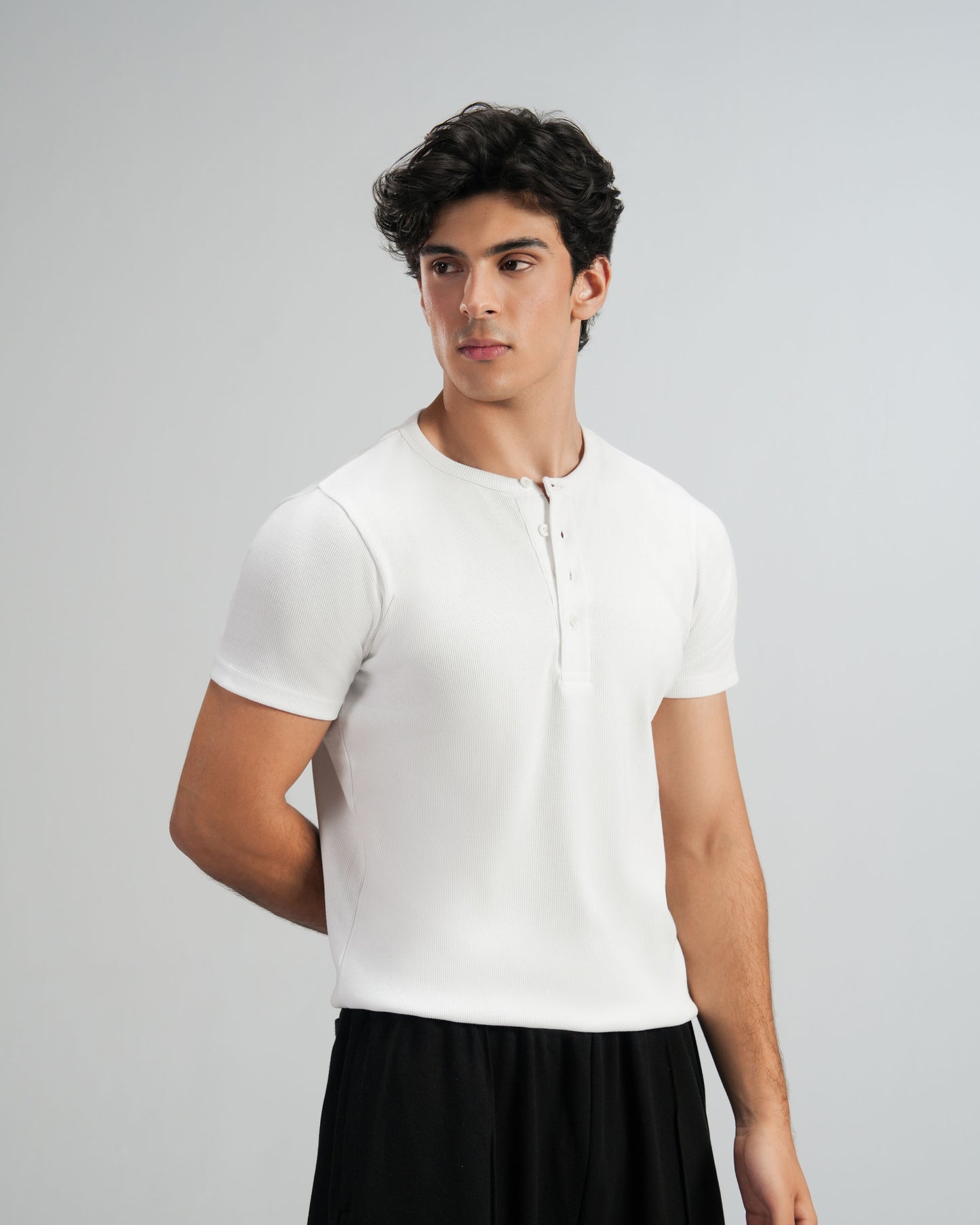 White Lightweight Half Sleeve Henley – Men