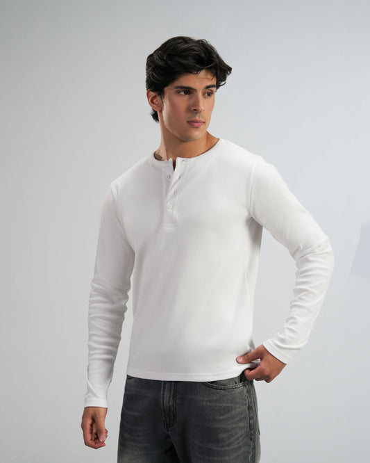 White Lightweight Full Sleeve Henley – Men