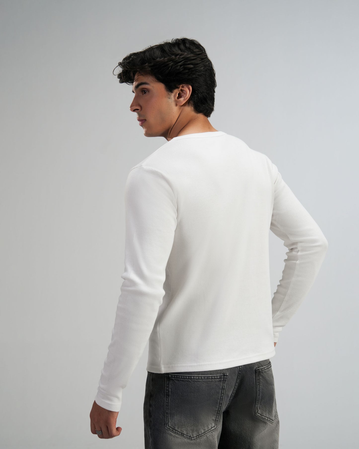 White Lightweight Full Sleeve Henley – Men