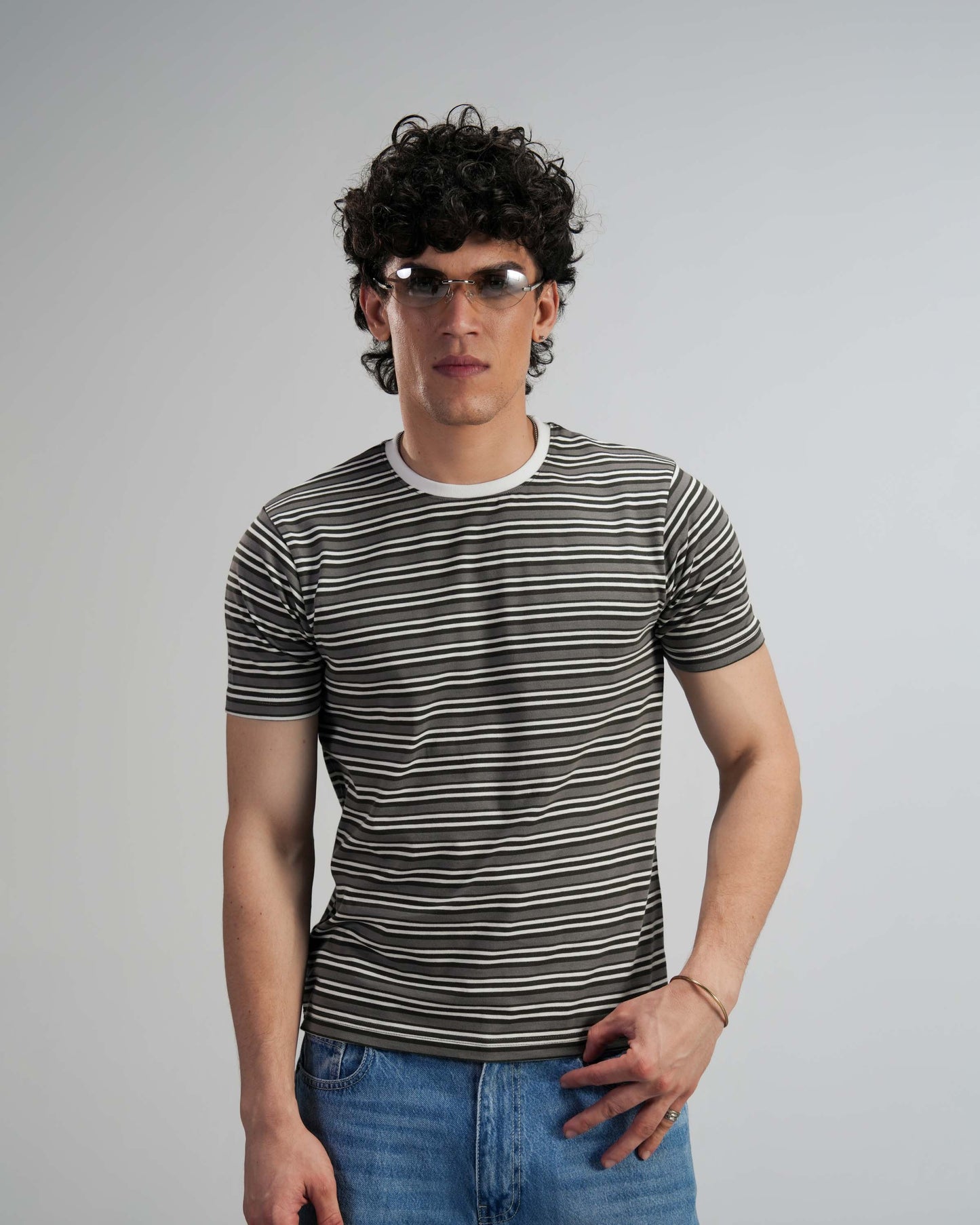 Grey Striped Ringer Tee