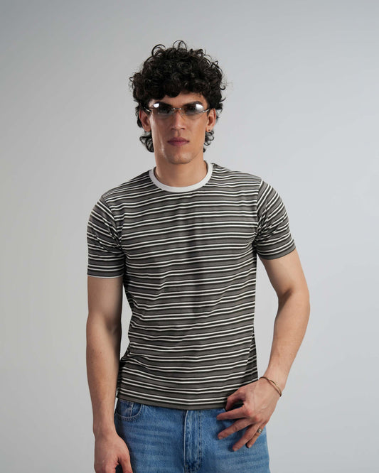 Grey Striped Ringer Tee