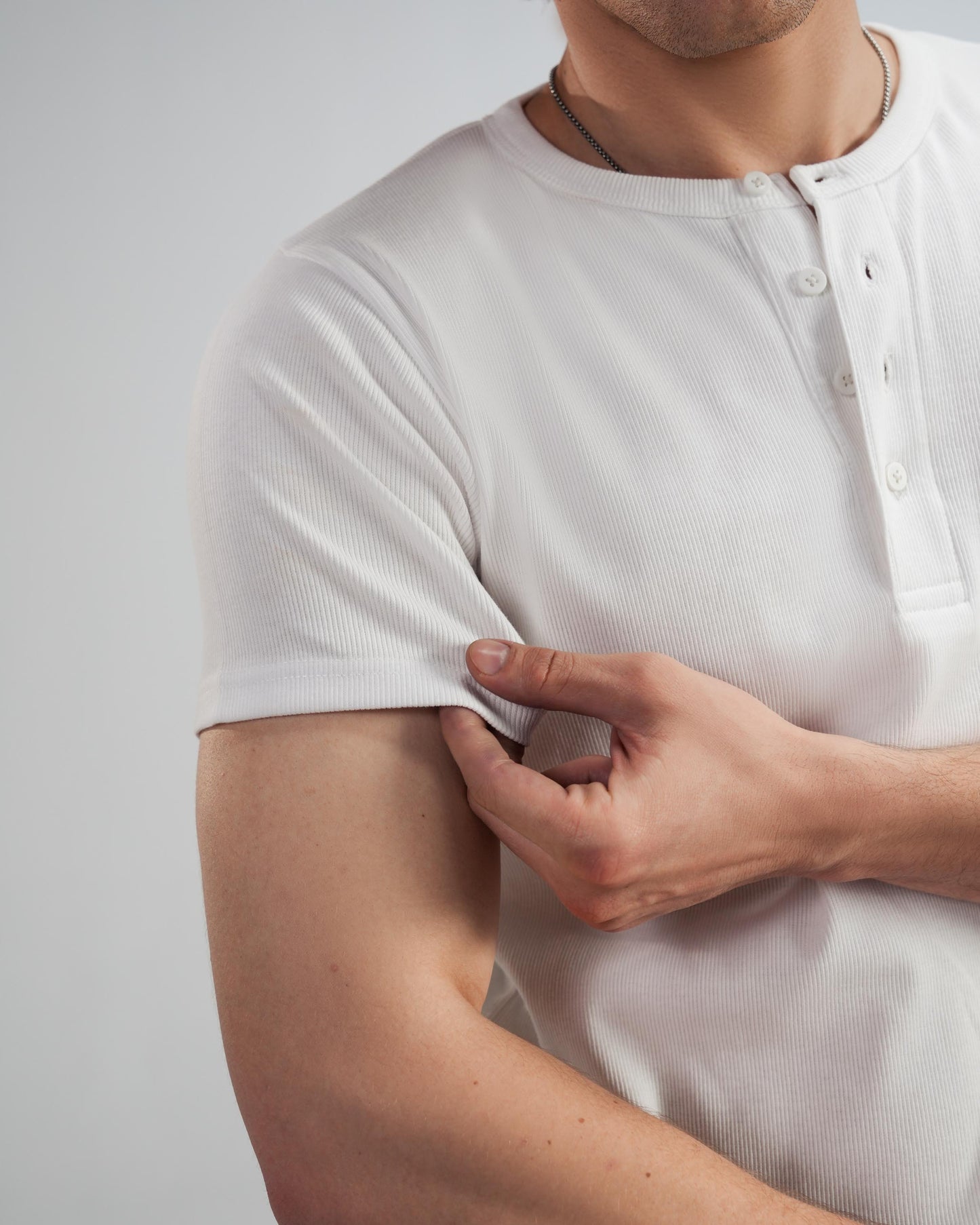 White Lightweight Half Sleeve Henley – Men