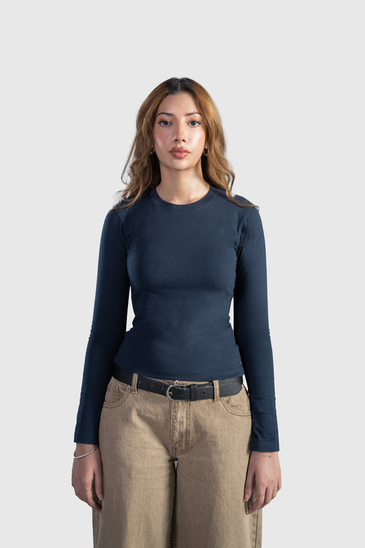 Navy Full Sleeve Baby Tee Women