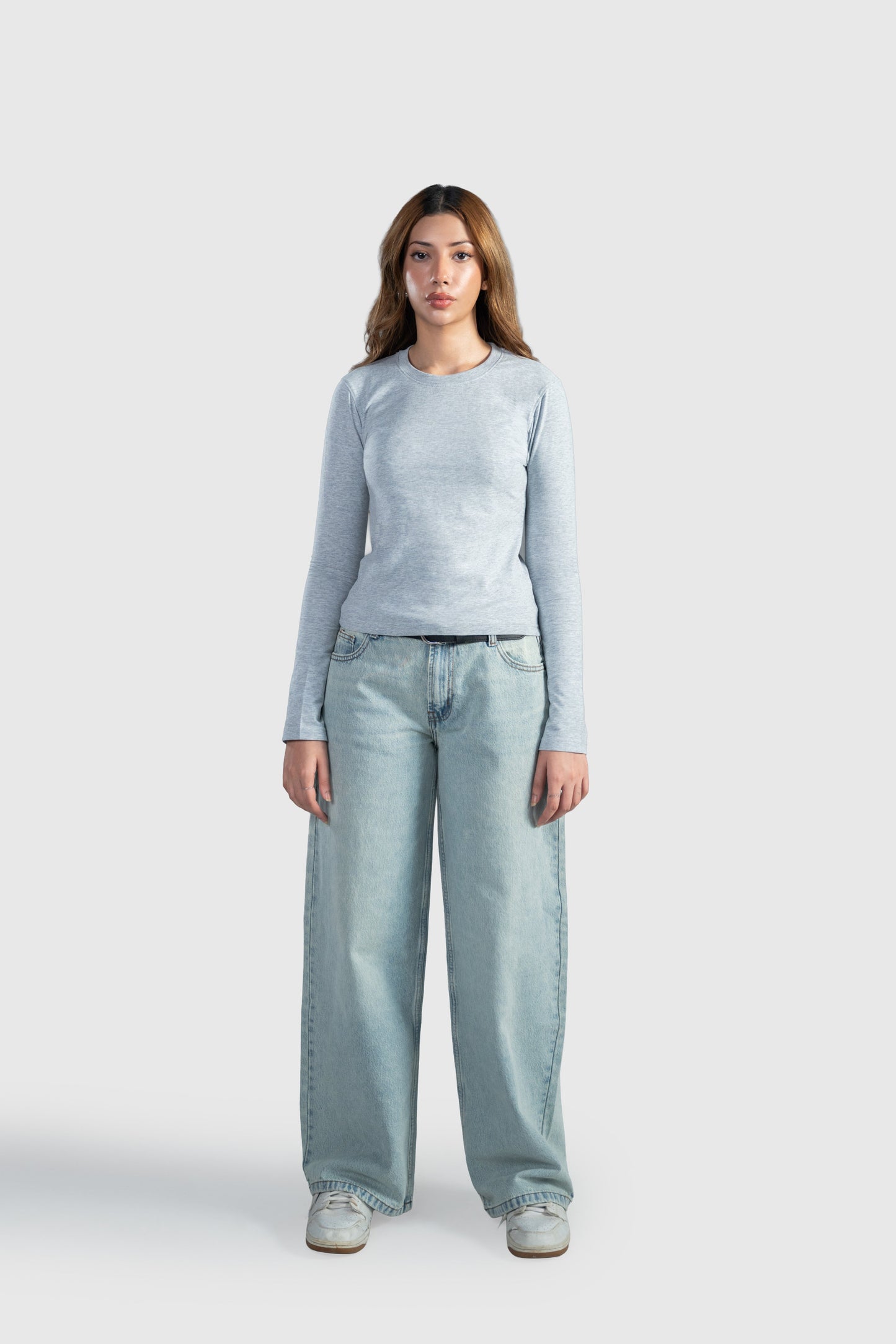 Grey Full Sleeve Baby Tee Women