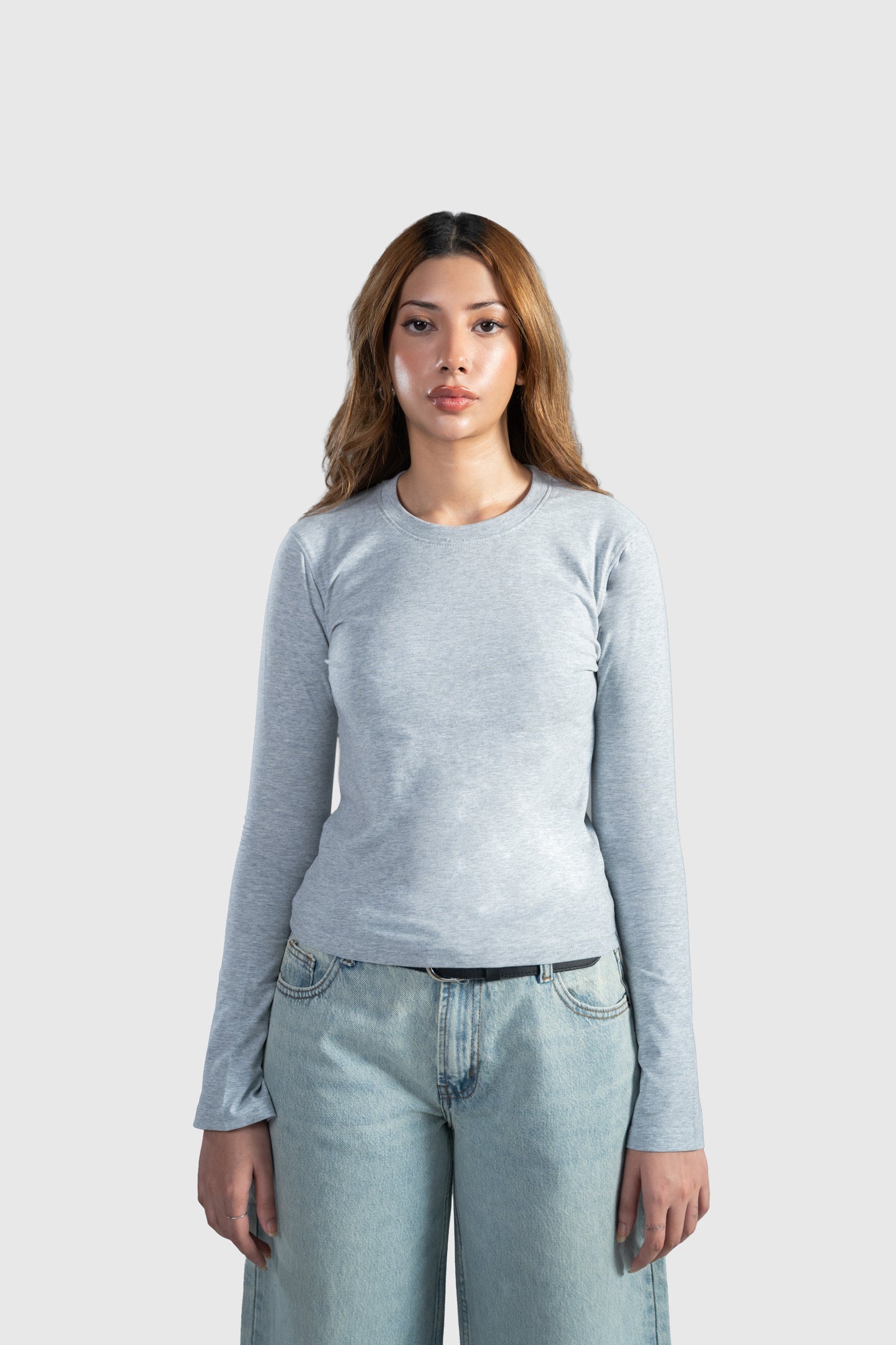 Grey Full Sleeve Baby Tee Women