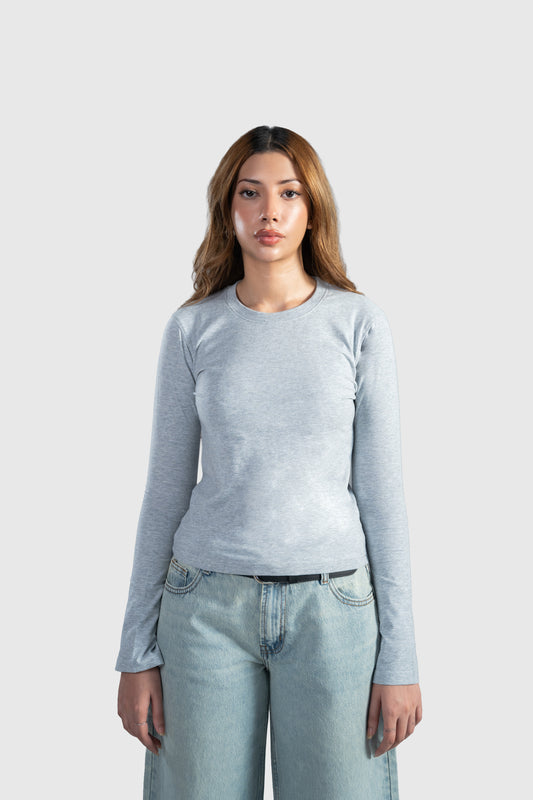 Grey Full Sleeve Baby Tee Women