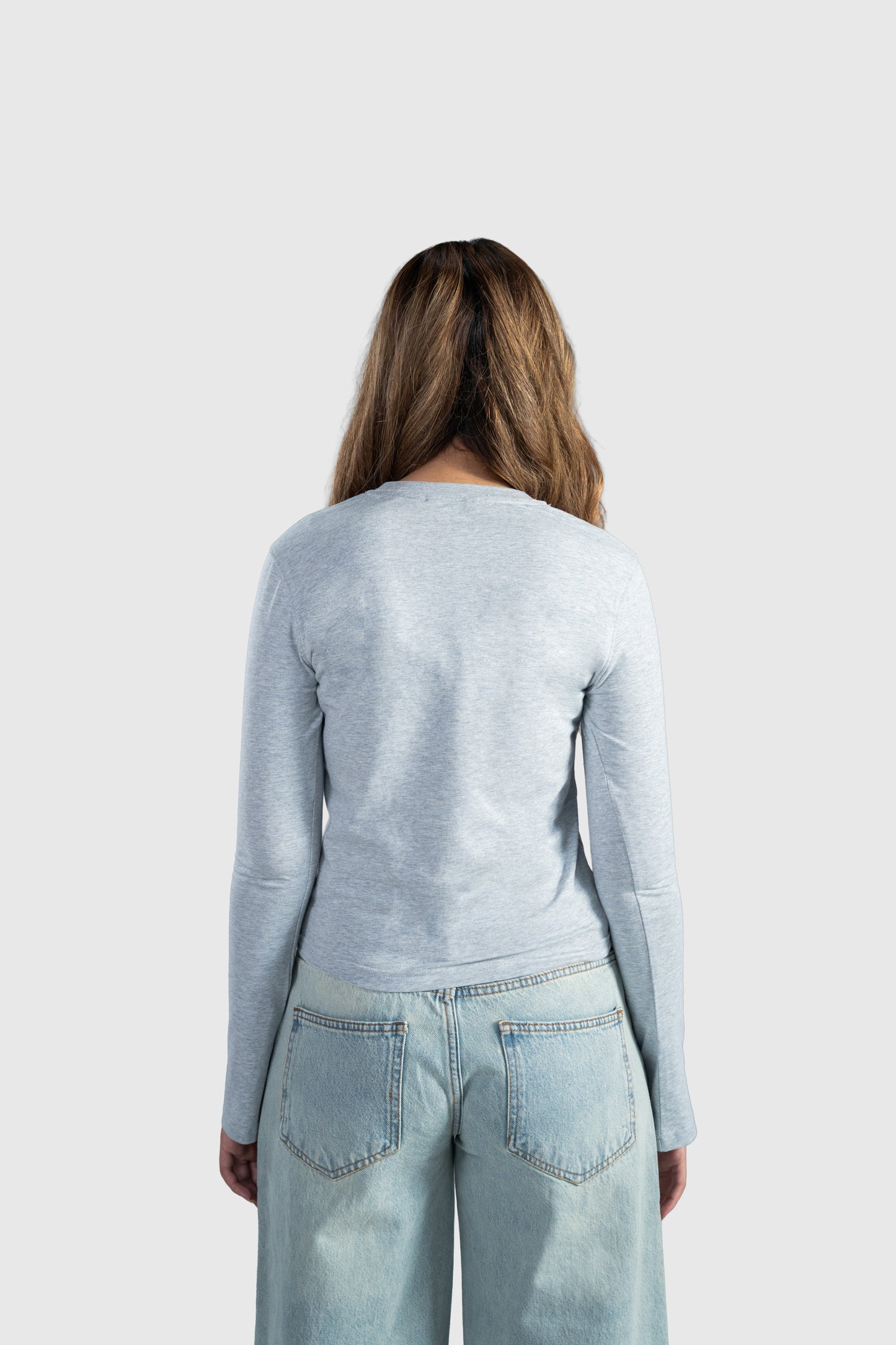 Grey Full Sleeve Baby Tee Women