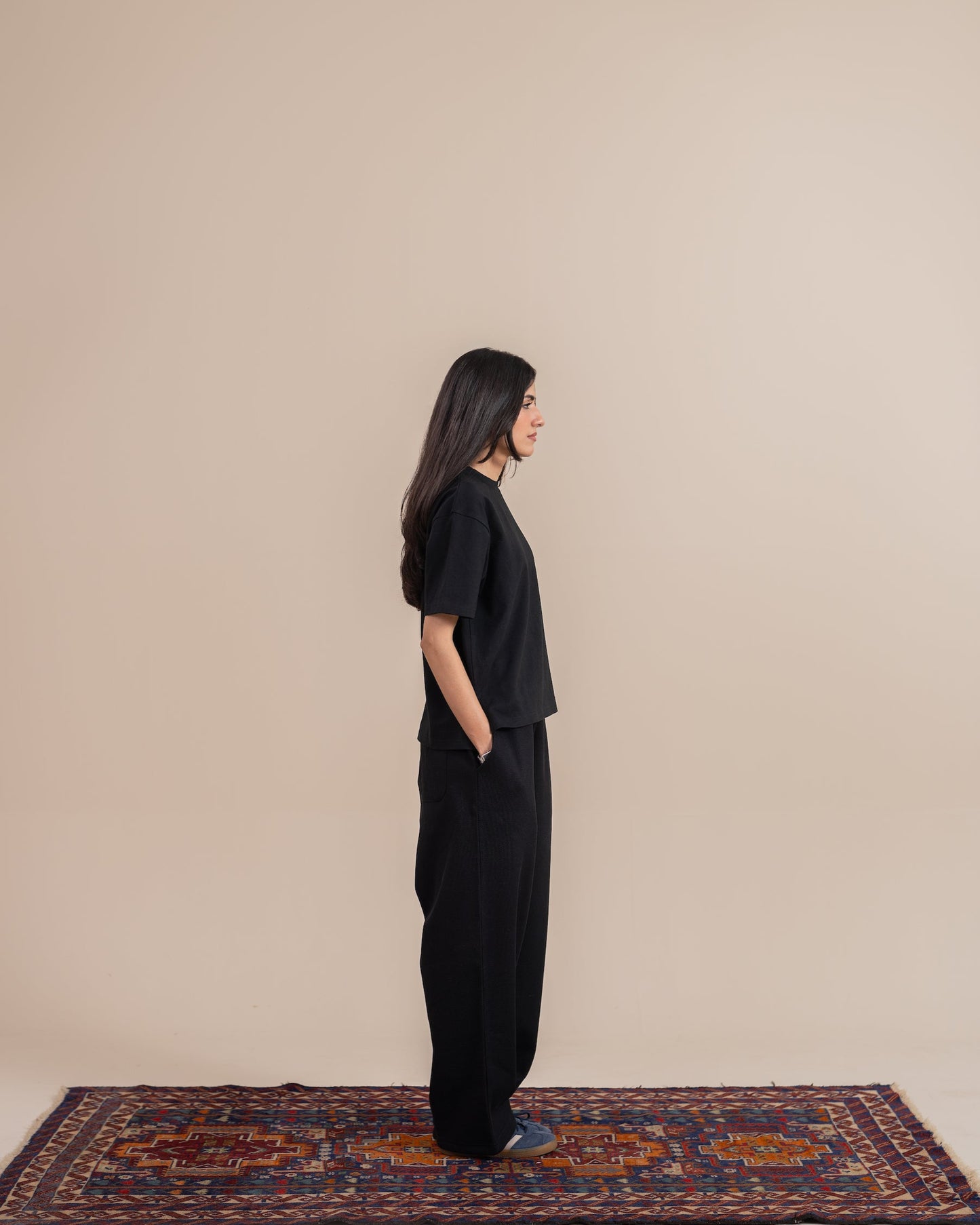Textured Black Wide Leg Sweatpants