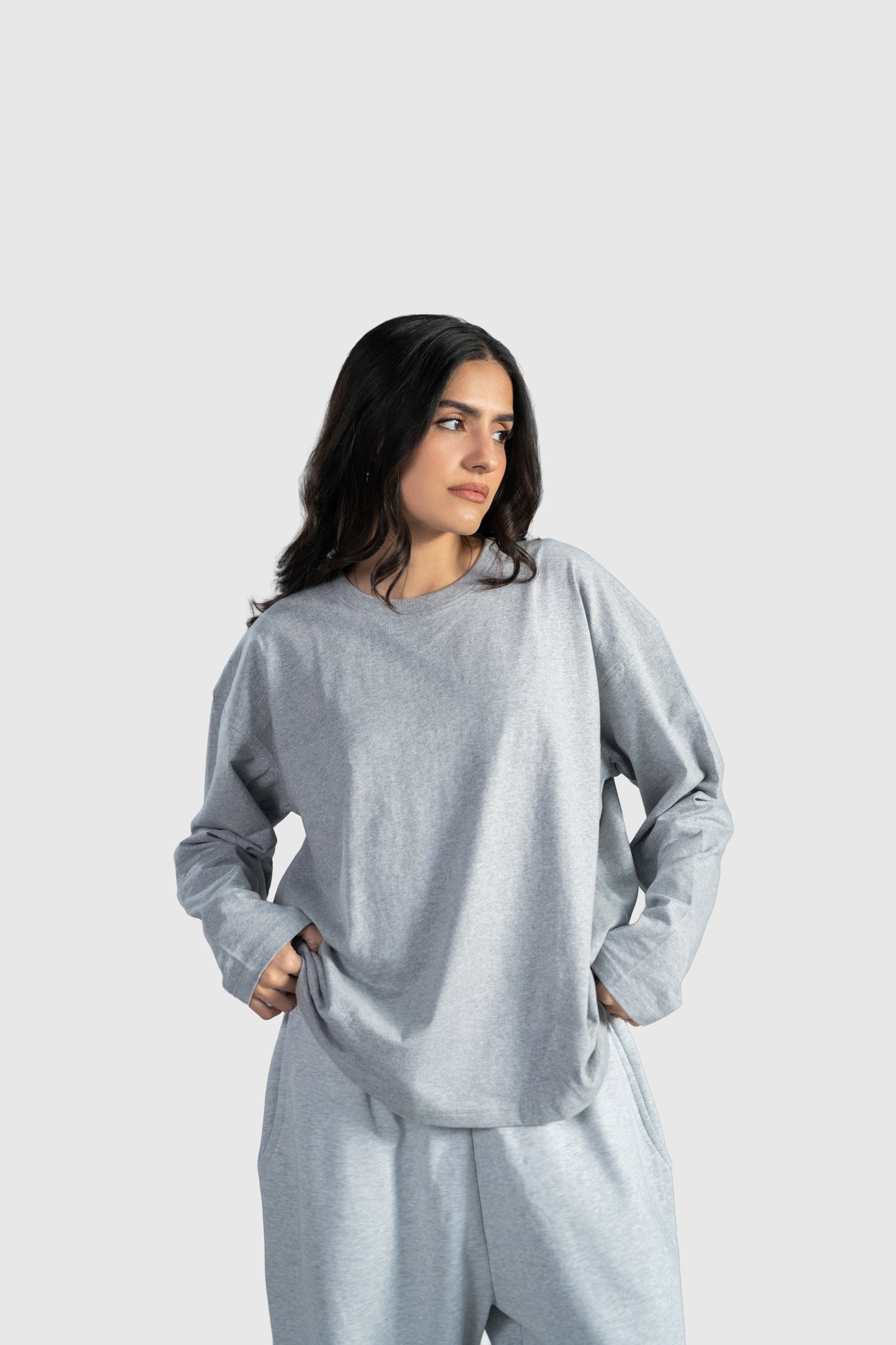 Grey Full Sleeve Boxy Tee
