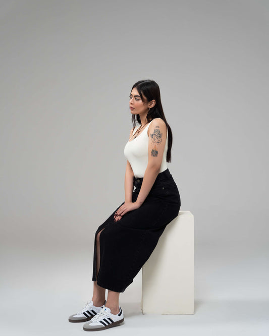 Charcoal Black Midi Skirt
