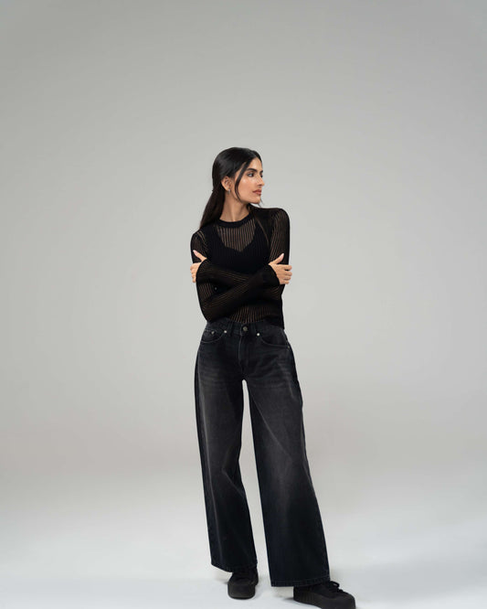 Charcoal Black Wide Leg (Low Rise)