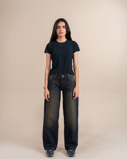 Dirty Dark Blue Wide Leg (Low Rise)