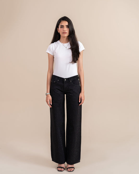 Obsidian Noir Rhinestone Straight Leg (Low Rise)