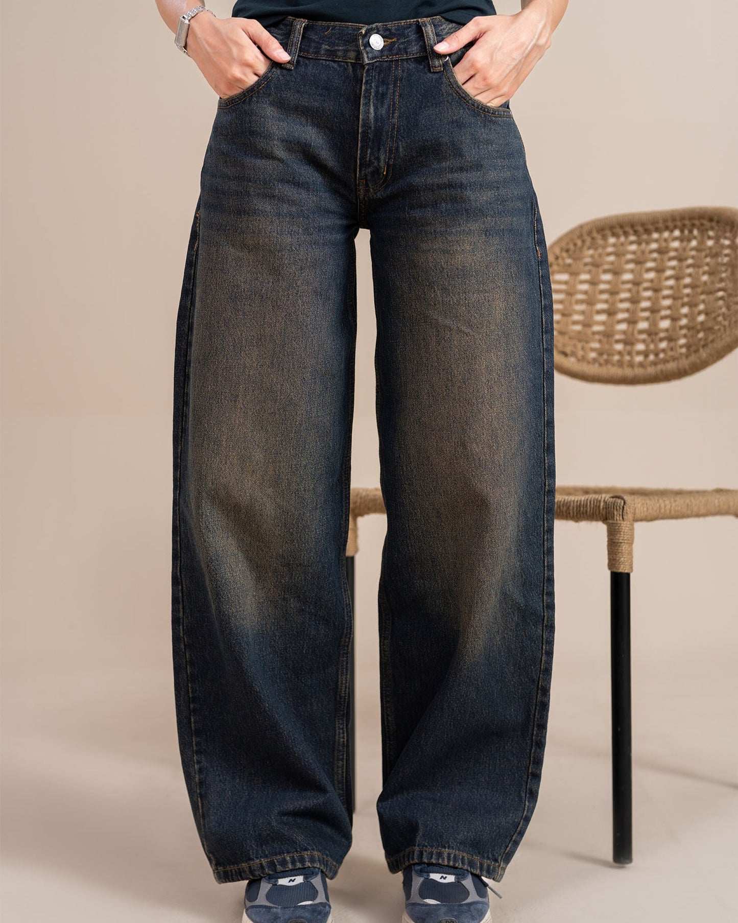 Dirty Dark Blue Wide Leg (Low Rise)