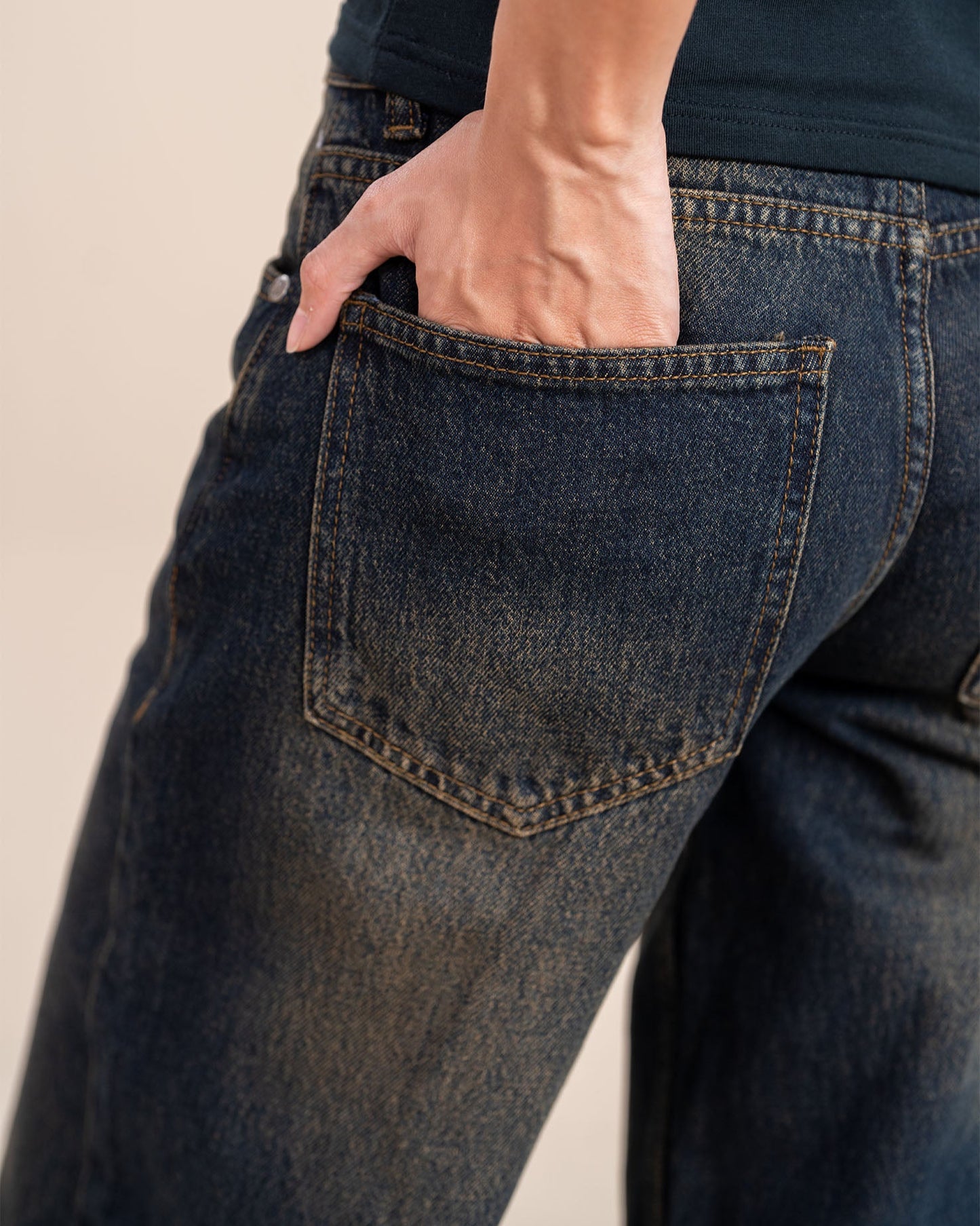 Dirty Dark Blue Wide Leg (Low Rise)