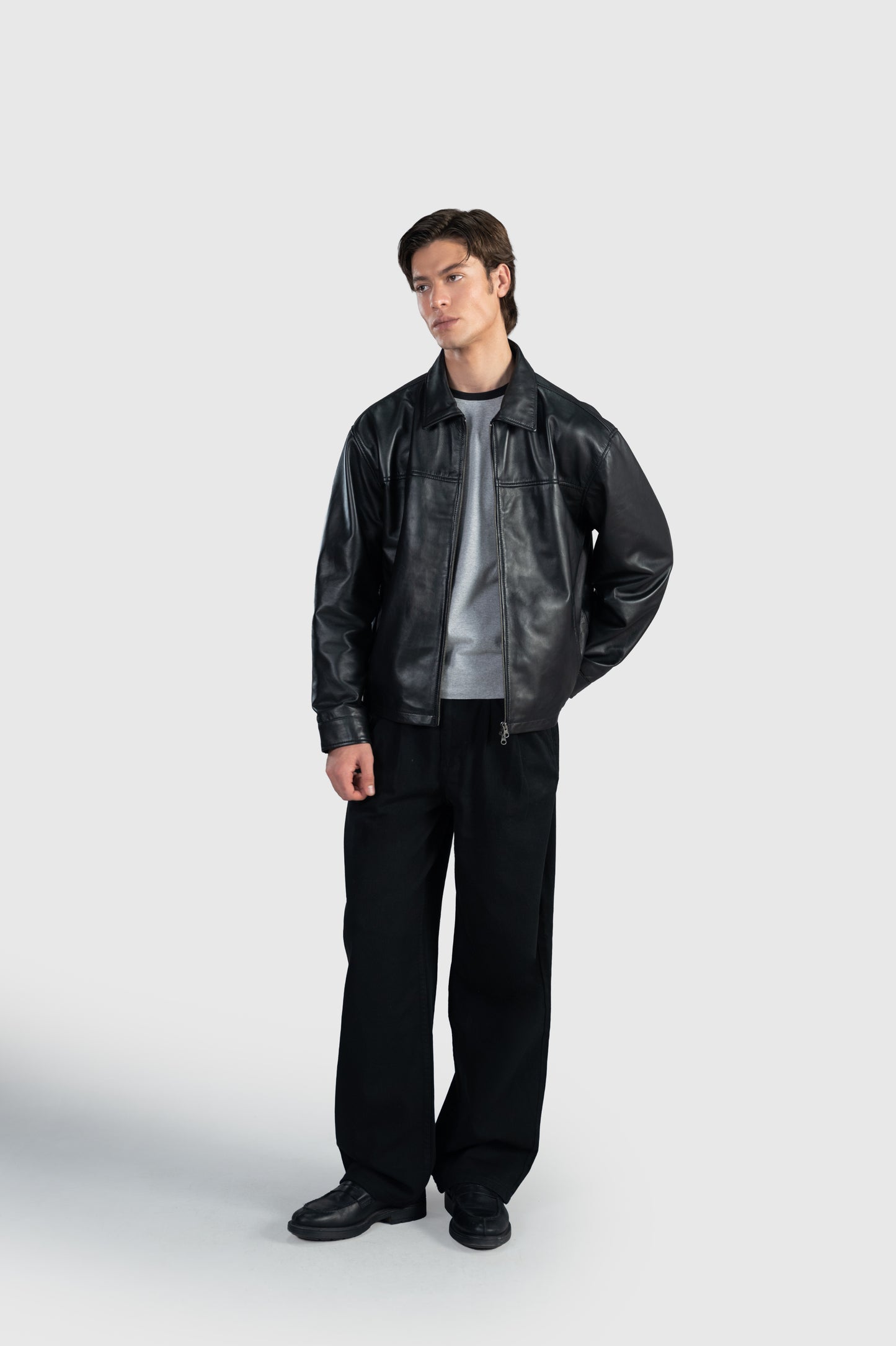 Black Pleated Wide Straight Leg