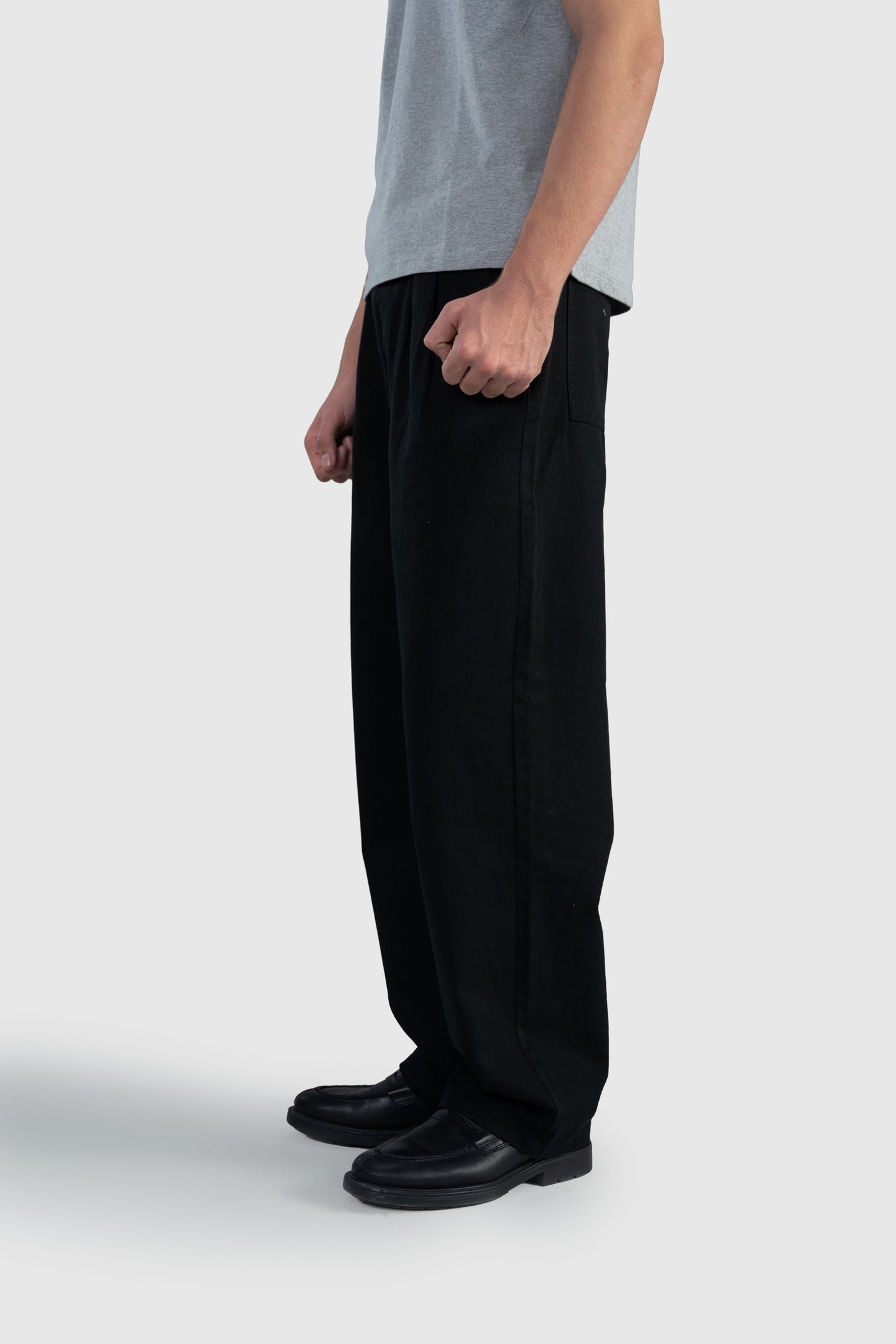 Black Pleated Wide Straight Leg