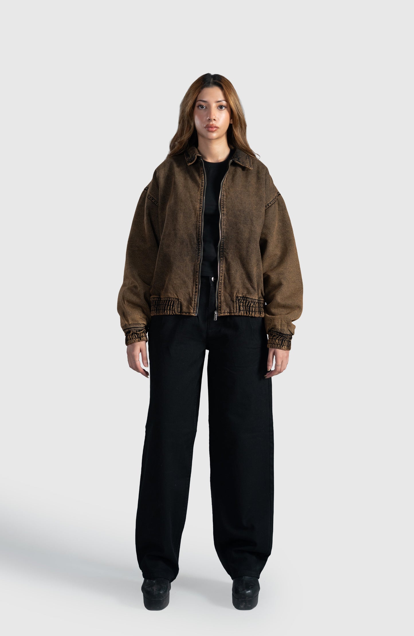 Black Pleated Wide Straight Leg