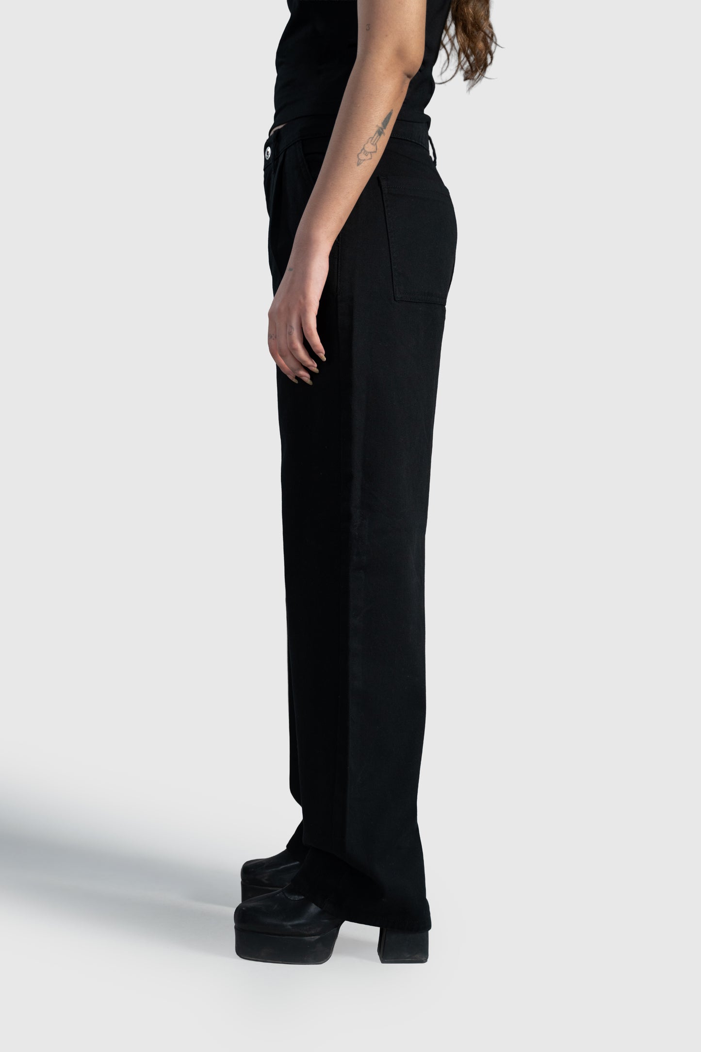 Black Pleated Wide Straight Leg