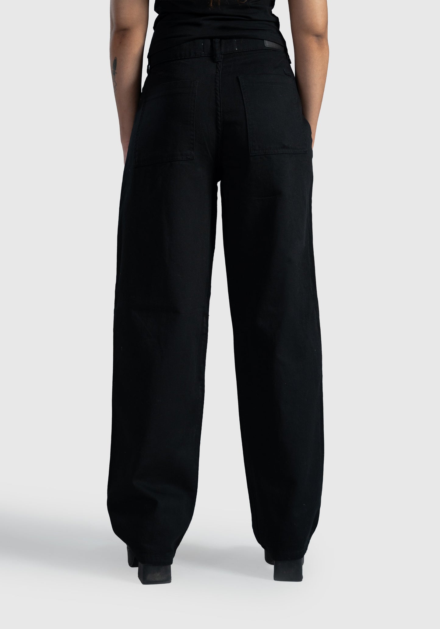 Black Pleated Wide Straight Leg