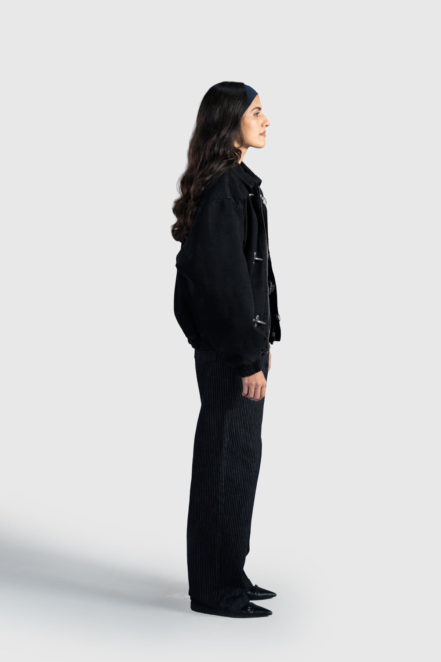 Pinstripe Pleated Wide Straight Leg