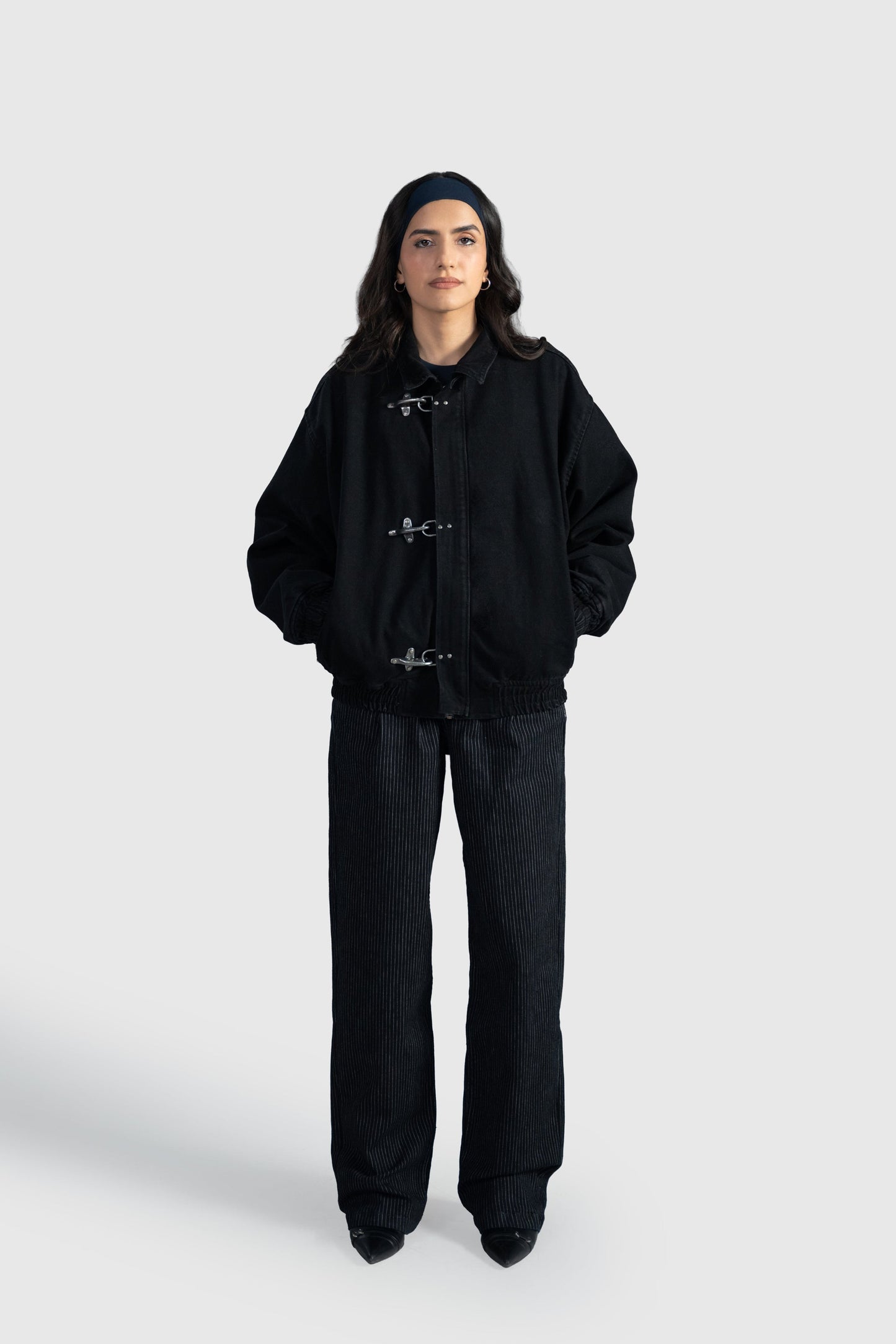 Pinstripe Pleated Wide Straight Leg