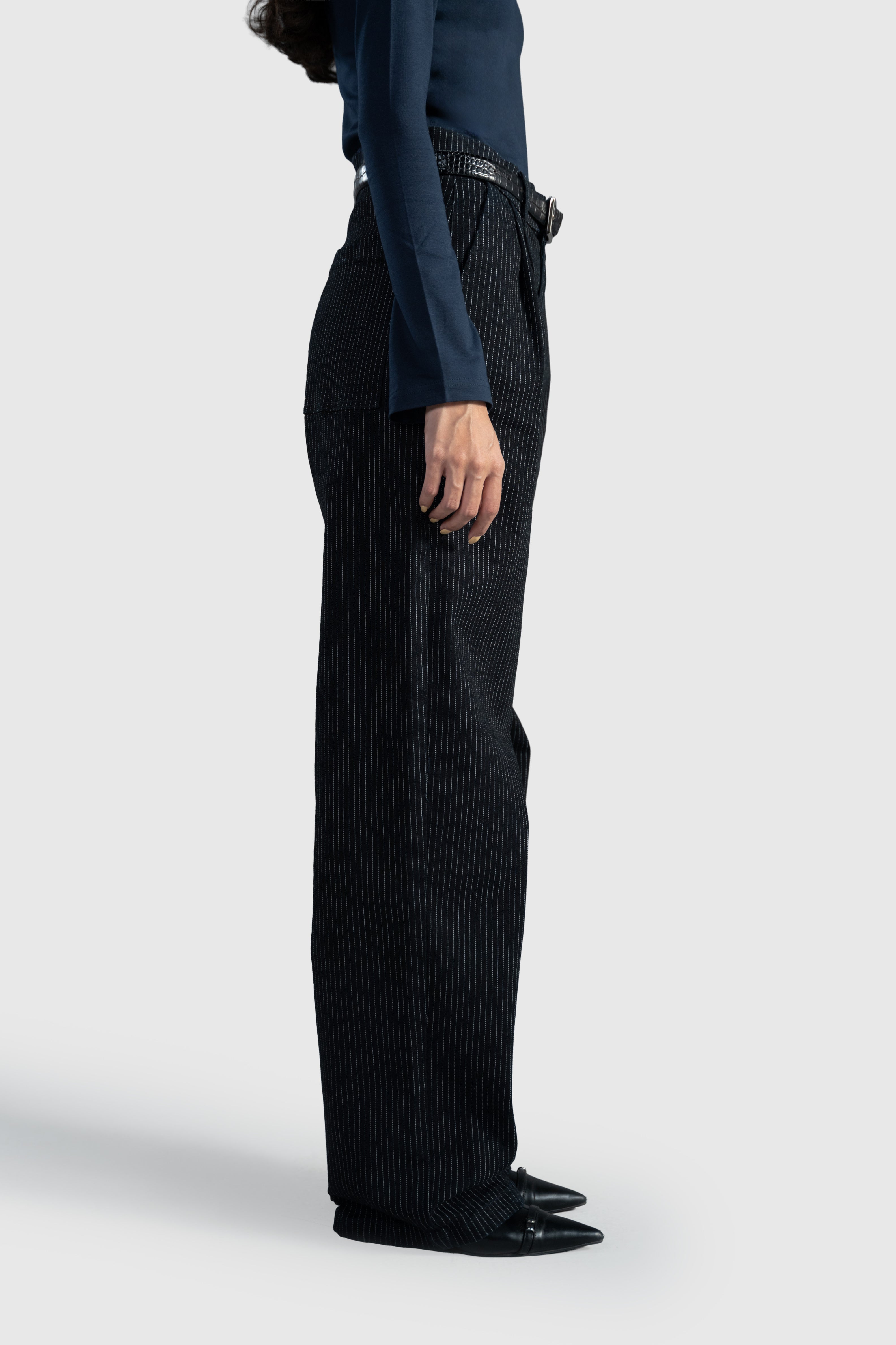 Pinstripe Pleated Wide Straight Leg – Khushposh