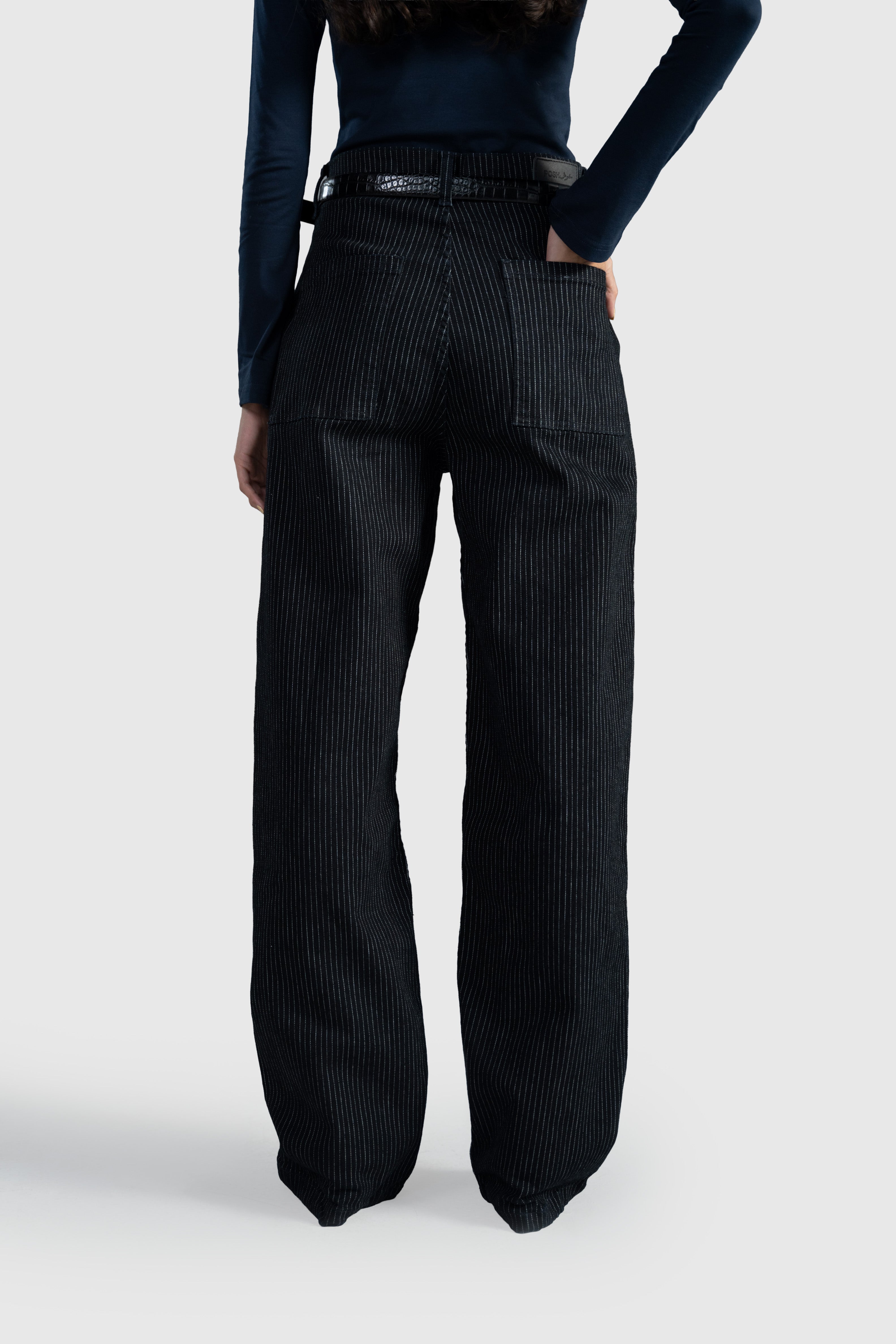 Pinstripe Pleated Wide Straight Leg – Khushposh